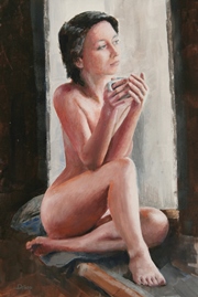 Nude seated by a window by Christopher Droop